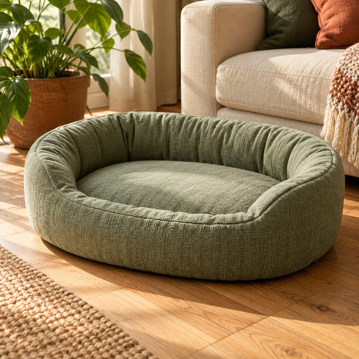 AI-generated illustrative concept: Meadow Oval Pet Bed