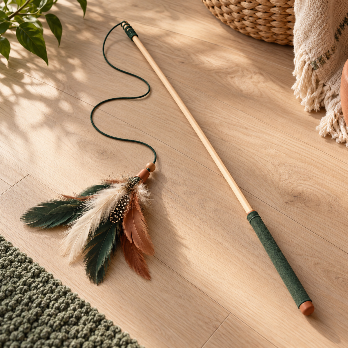 AI-generated illustrative concept: Feather Teaser Cat Wand