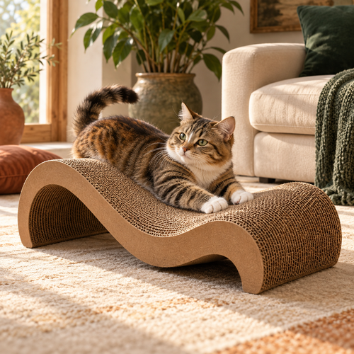 AI-generated illustrative concept: Arc Cat Scratching Lounger